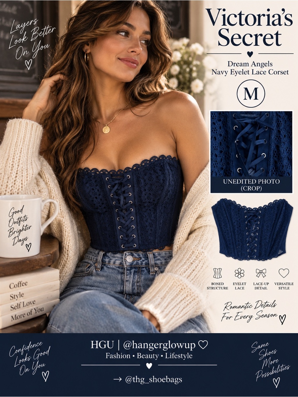Victoria’s Secret Dream Angels Navy Eyelet Lace Corset Bustier M NWT